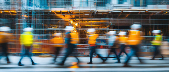 Wall Mural - Image of the movement of Civil Engineer and construction workers in the construction zone. Ai generate.