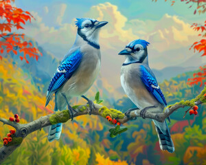 Poster - Pair of blue jays