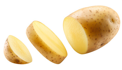 flying potato cube and slice- fresh raw potato, cube and slice flying isolated on white, dy_1(139)