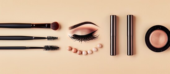 Wall Mural - Variety of makeup accessories including false eyelashes with copy space image