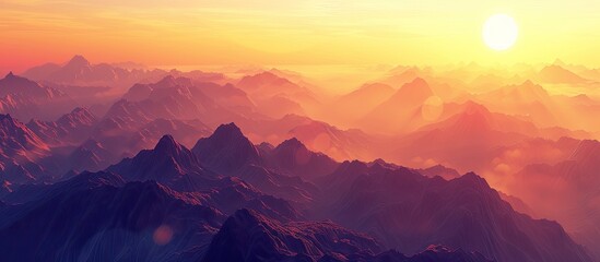 Sticker - Gorgeous sunset scenery over the mountain range with a stunning copy space image