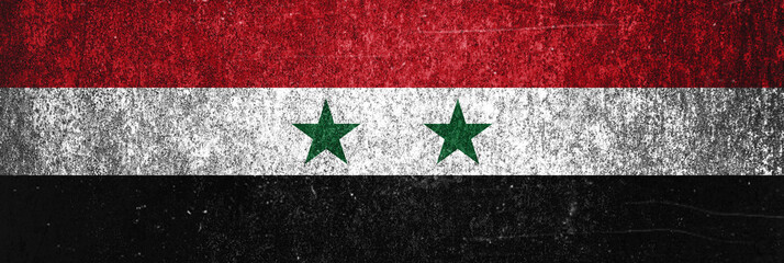 Wall Mural - Banner of grunge Syrian flag. Dirty Syrian flag on metal surface.