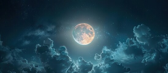 Wall Mural - moon shining bright in the night sky with clouds surrounding it providing a mystical atmosphere copy