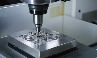 close-up image of a CNC milling machine using endmill tools to cut a mold