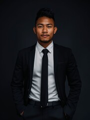 Wall Mural - A man in a black suit and tie posing for a picture