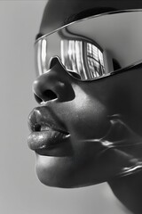 Canvas Print - A black and white photo of a woman wearing sunglasses