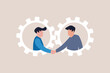 © Aan - Business negotiation, deal making or acquisition, merger vector concept. Two men shaking hands. Minimal design. Eps10 illustration