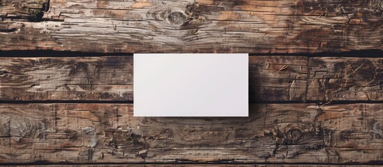 Poster - Aerial perspective of a blank card layout placed on a wooden backdrop showcasing the copy space image