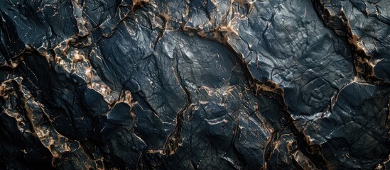 Poster - Detailed natural stone background showcasing a dark polished marble texture with ample copy space image