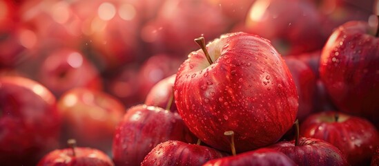 Wall Mural - vibrant red apple a fresh organic fruit with a full depth of field in a copy space image
