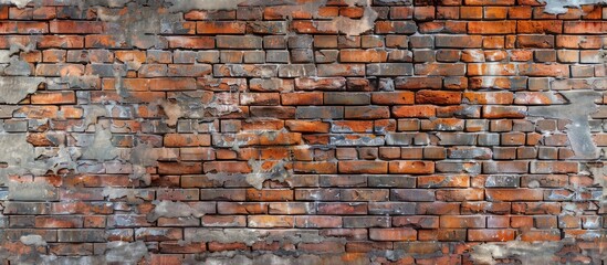 Brick wall showcasing a mix of weathered and fresh bricks ideal for designs and presentations with abundant copy space image