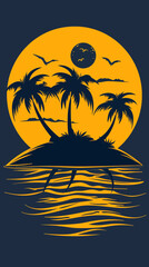 Wall Mural - A tropical island with palm trees and a moon in the sky