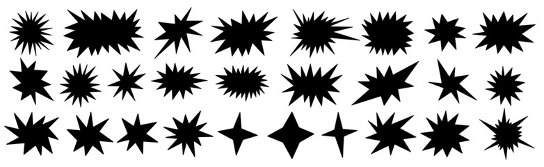 Set of starburst shapes. Cute collection of stars and sparkle doodle