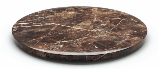 Wall Mural - Brown circular marble plate isolated on a white backdrop with a clipping path for copy space image