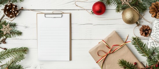 Canvas Print - Christmas themed decorations and a blank to do list on a white textured backdrop with copy space image