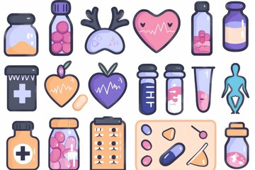 Canvas Print - Colorful Medical Icons Creative Concept Art Modern Illustration Health and Wellness Medical Symbols