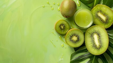 Wall Mural - Vibrant kiwi slices and juice create a refreshing, healthy backdrop.