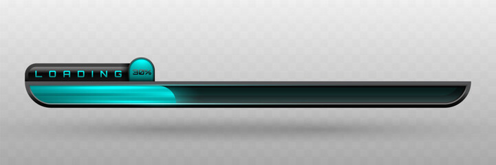Loading Progress Bar in Metallic Black and Teal Blue for Futuristic UI Designs