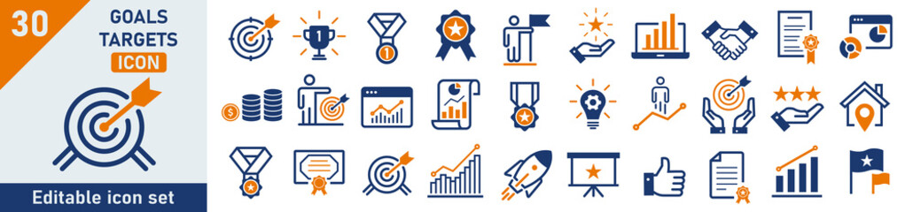 Wall Mural - goals icon set. set of 30 outline icons related to goals, target, success, performance. linear icon 