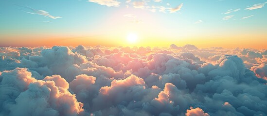 Canvas Print - Scenic morning sunrise with a stunning blue sky fluffy white clouds and space for text or design elements in the picture. Copy space image. Place for adding text and design