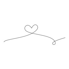 Wall Mural - Heart continuous one line drawing, Black and white vector minimalist illustration of love concept made of one line