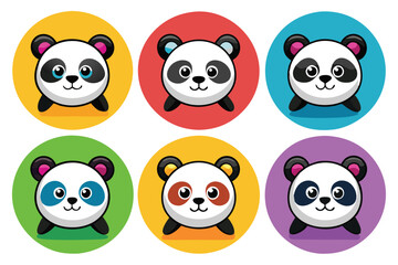 Wall Mural - Six Adorable Cartoon Pandas with Different Colored Eyes in Colorful Circles