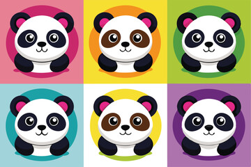 Wall Mural - Six Cartoon Pandas with Different Expressions and Colors