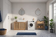 © SOLOTU - Interior of laundry room with washing machines and dirty clothes