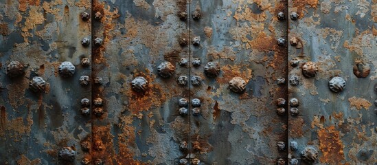 Wall Mural - Old weathered iron with enduring rust stains can provide a suitable backdrop for various purposes such as in a copy space image