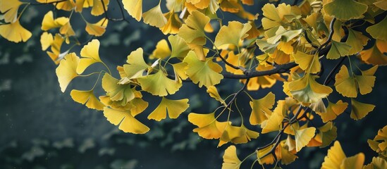 Wall Mural - Autumnal Ginkgo biloba also referred to as ginkgo gingko or maidenhair tree is renowned for its striking foliage ideal for adding flair to a copy space image