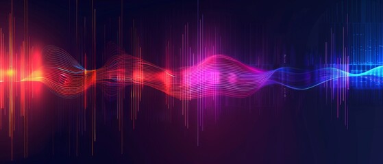 Canvas Print - Abstract colorful audio or sound wave background illustration. Music frequency curve line, digital radio signal spectrum