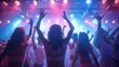 © anatoliycherkas - Group of Friends Dancing at a Nightclub with Vibrant Lights and Energetic Atmosphere