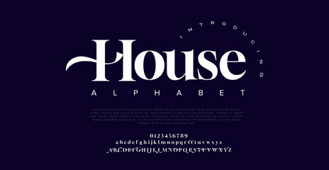 Wall Mural - House Minimal font alphabet. Minimal modern urban fonts for logo, brand etc. Typography vector illustration