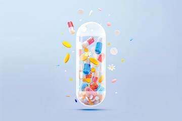 Wall Mural - colorful capsule exploding with bright particles