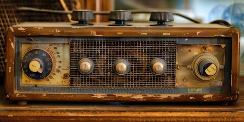 Aufkleber - Old-fashioned radio with dials and knobs, broadcasting music from another era