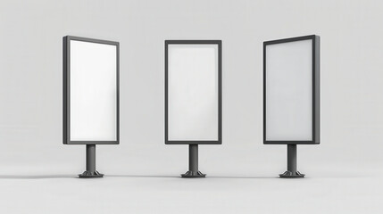 Wall Mural - three blank vertical billboards standing on simple black stands, ready for advertisements or signage