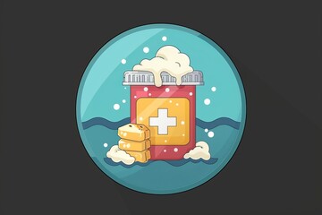 Poster - Medical Supplies in Jar with Mountains Background Icon