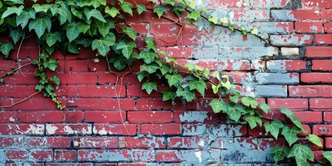 Aufkleber - Green ivy climbing on a red brick wall, adding natural beauty to an urban setting