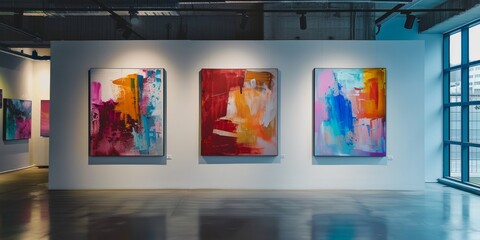 Aufkleber - Abstract painting hanging on a gallery wall, drawing attention with bold colors