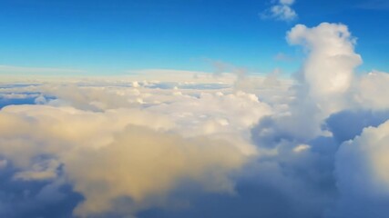 Wall Mural - Experience the thrill of an FPV flight as you soar through dense clouds at high altitude. The pilot POV captures the beauty of flying over and through white clouds, sunny day. Generative AI.