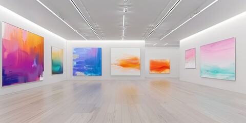 Aufkleber - Contemporary art gallery with white walls displaying minimalist abstract paintings
