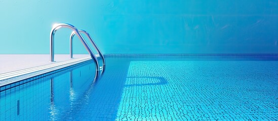 Poster - The backdrop features a serene blue swimming pool with ample copy space image