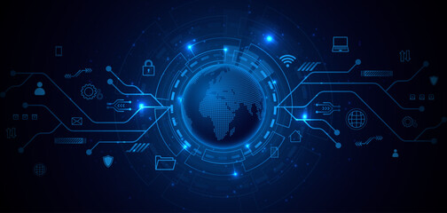 Fototapete - Global connection network background. World map. High-speed internet technology concept or fast wireless data transmission. modern internet network connection technology background	