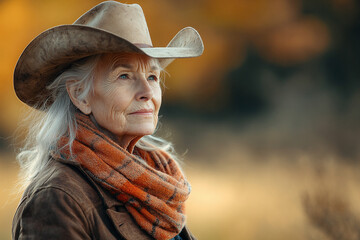 Photograph of a Senior Woman Horseback Riding: An elderly woman riding a horse on a trail.