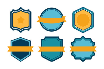 Six Colorful Badges with Ribbons and Stars