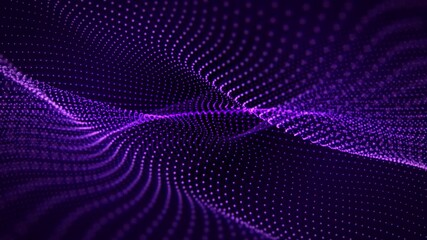 Wall Mural - looped waveform background with floating structure of particles and soft pink purple glow effect. ab