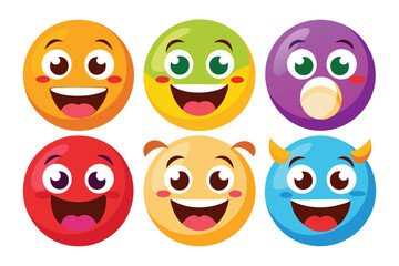 Wall Mural - Six Smiling Cartoon Emojis with Different Colors and Features