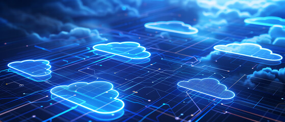 Cloud data transfer Data transferring through cloud network, dynamic blue and white