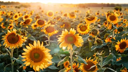 Sticker - field of sunflowers in full bloom, capturing the essence of happiness and positivity