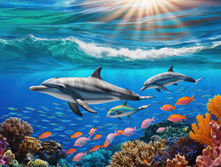 Naklejka na meble shark and diver